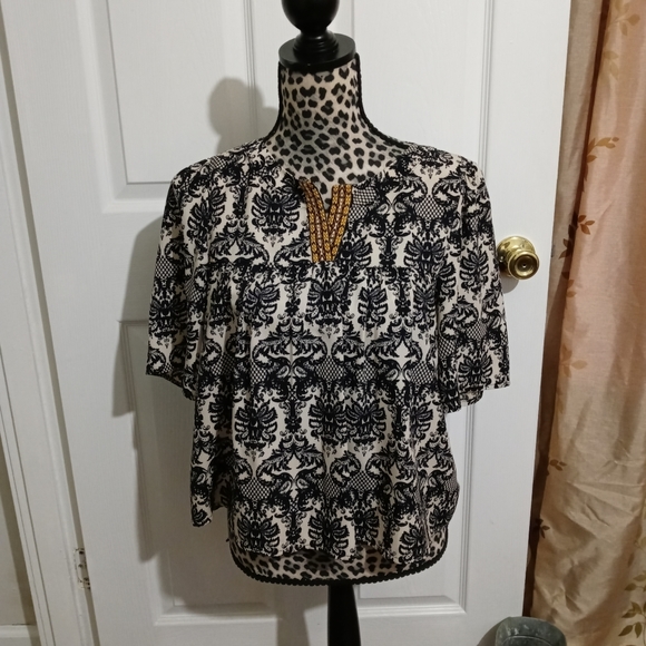 Painted threads paisley print boho blouse medium - Picture 2 of 10
